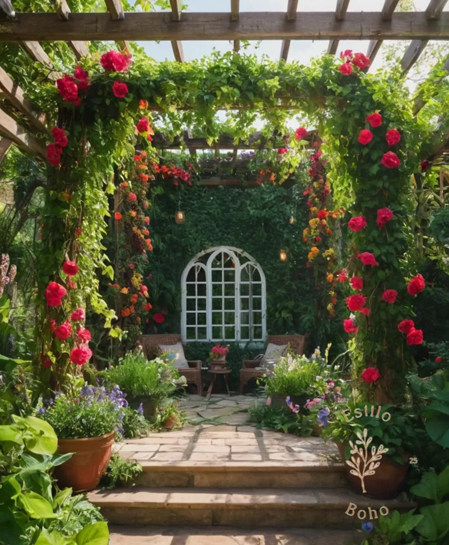 10 vibrant, cascading trellises in a lush, bohemian garden setting.