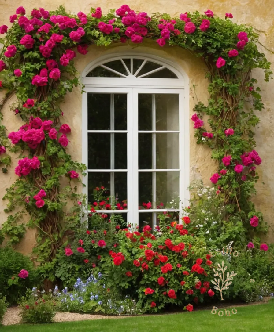 3 vibrant blooming vines in a colorful garden setting.