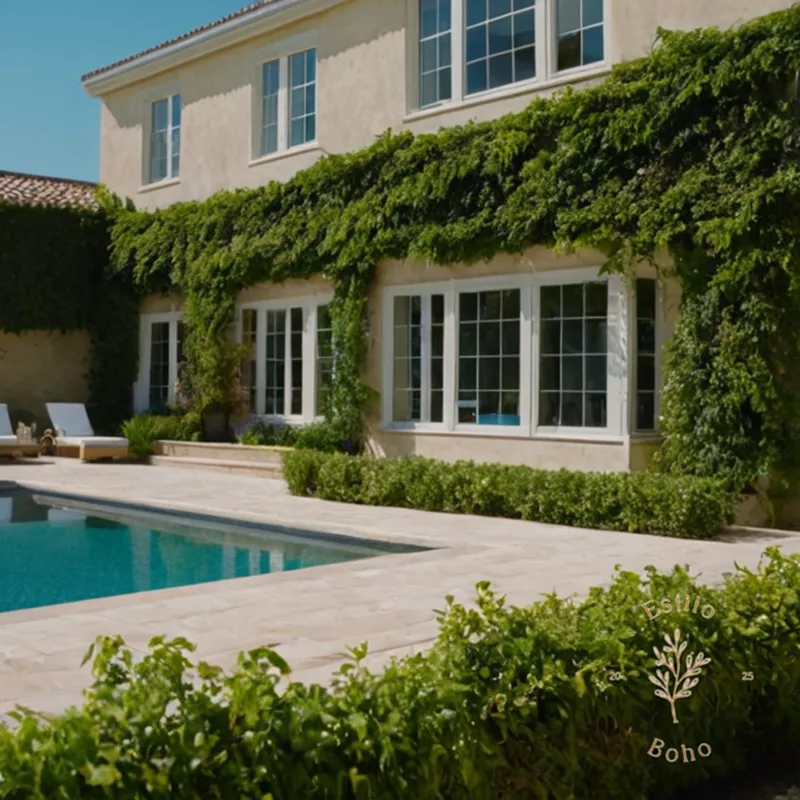 2-3 examples of low-maintenance vines near a pool area.