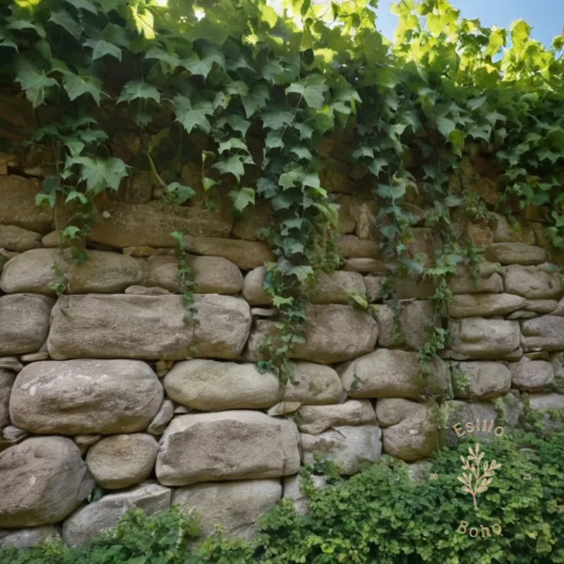 3-4 fast-growing vines covering a stone wall.
