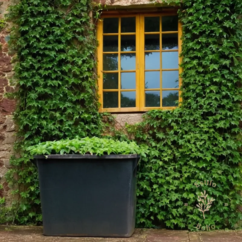 Drought-resistant ivy or creeper crawling on a water-sensitive container.