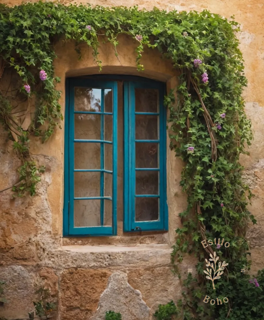 Enchanted Mediterranean vines cascading over a charming, bohemian wall.