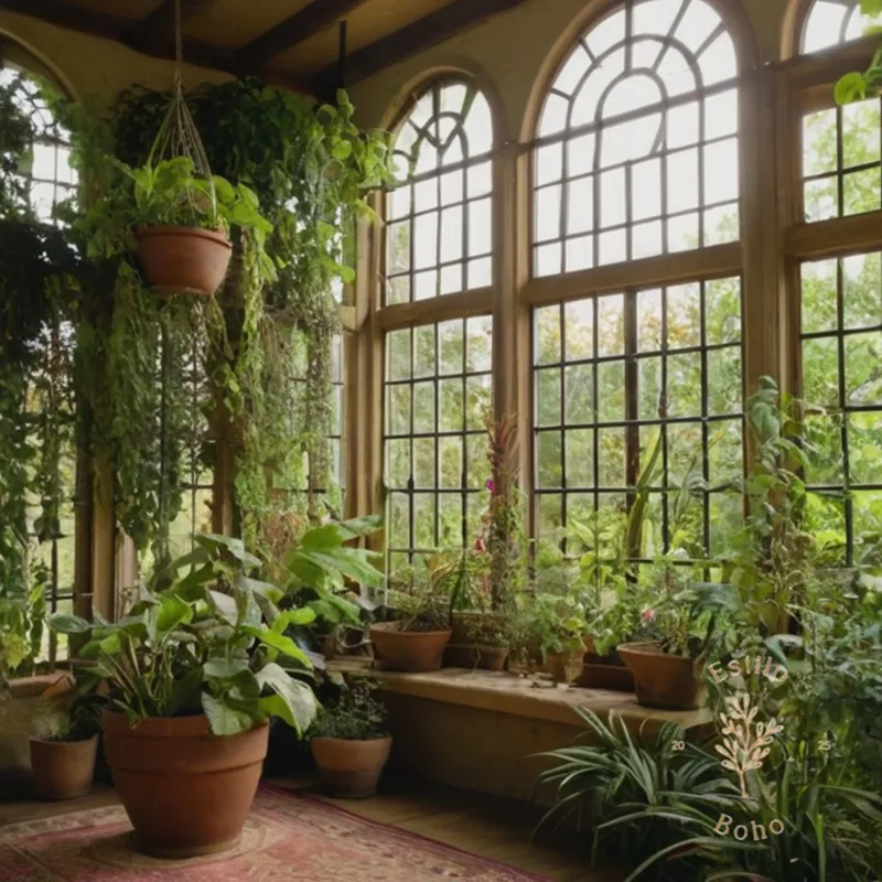 3-4 thriving trellised plants in a bohemian-inspired garden setting.