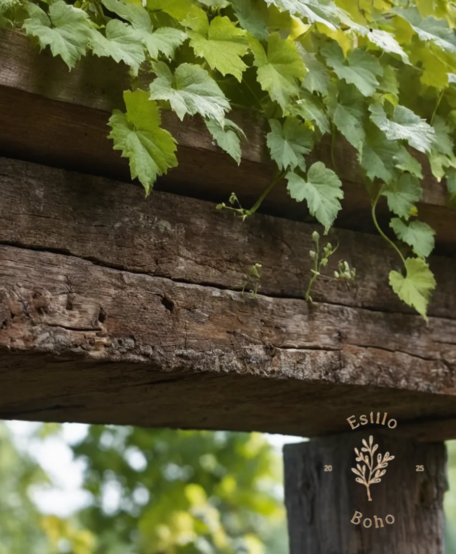 vines growing up a wooden beam in shade.