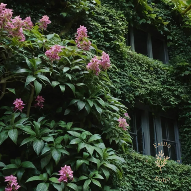 A lush, flowering passively shaded dark-colored climbing plant thriving.