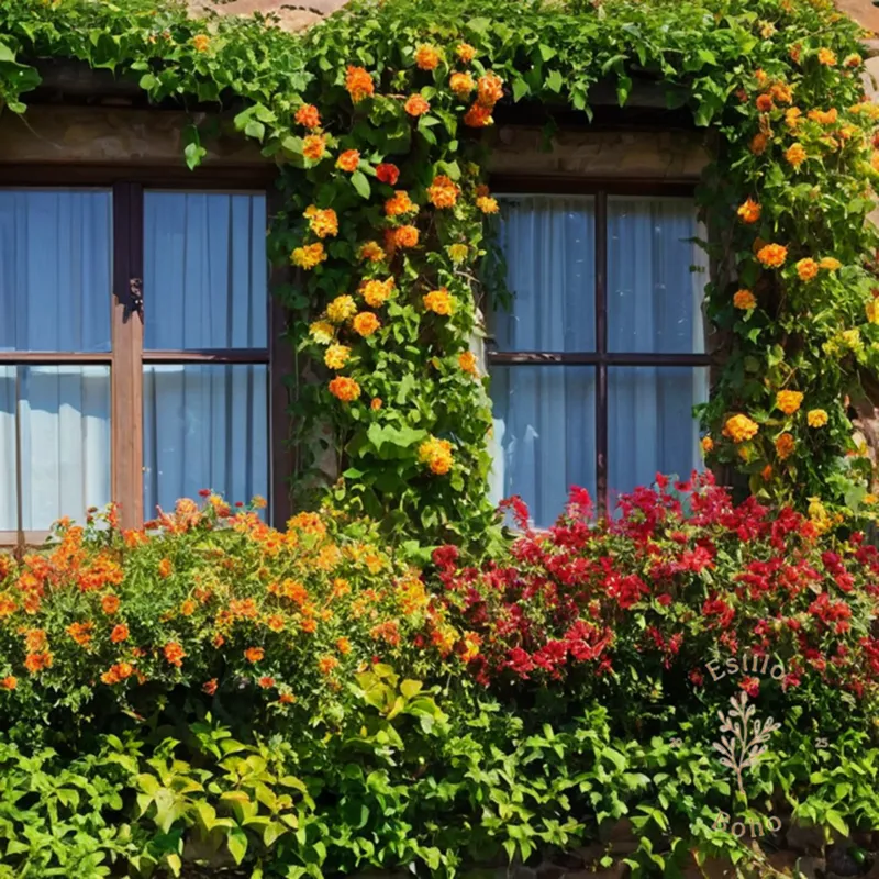 3-4 colorful, native vining plants entwined together.