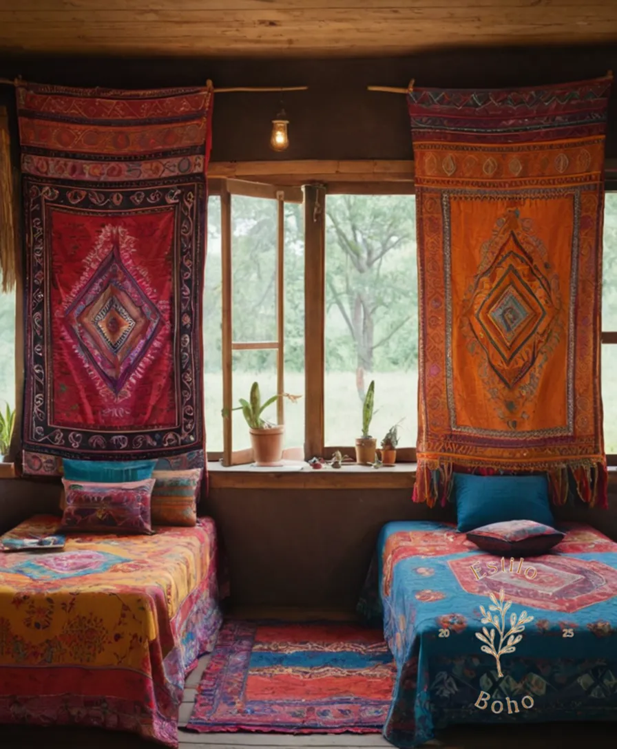 3-4 colorful handmade bohemian manta covers side-by-side.