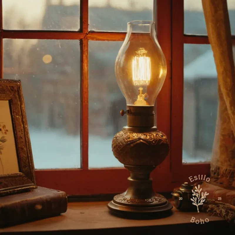 A vintage bohemian lamp with repurposed parts being replaced.