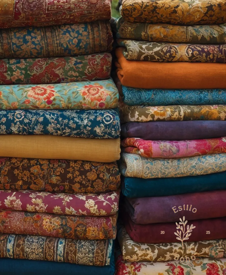 Vibrant textiles, organic fabrics being used for bohemian patchwork patterns.