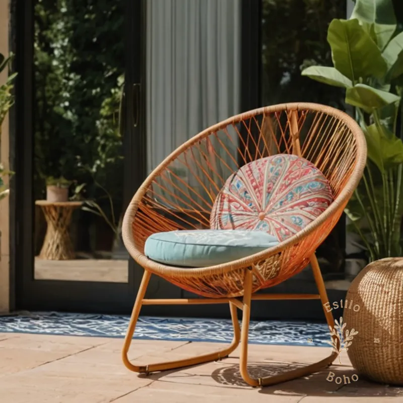 A stylish bohemian outdoor chair being thoroughly tested and reviewed.