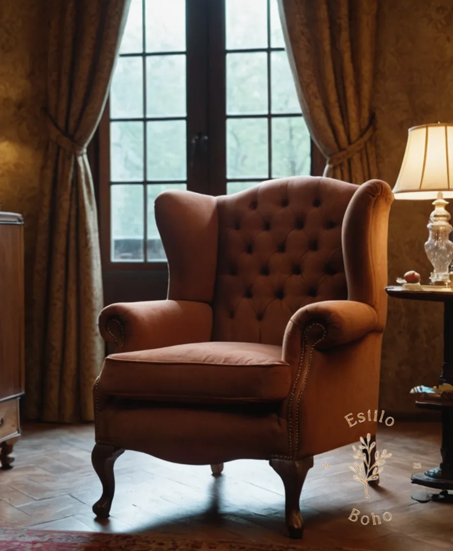 A stylish vintage armchair in a cozy living room.