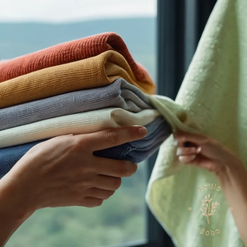 A person holding organic cotton fabrics next to regular cotton.