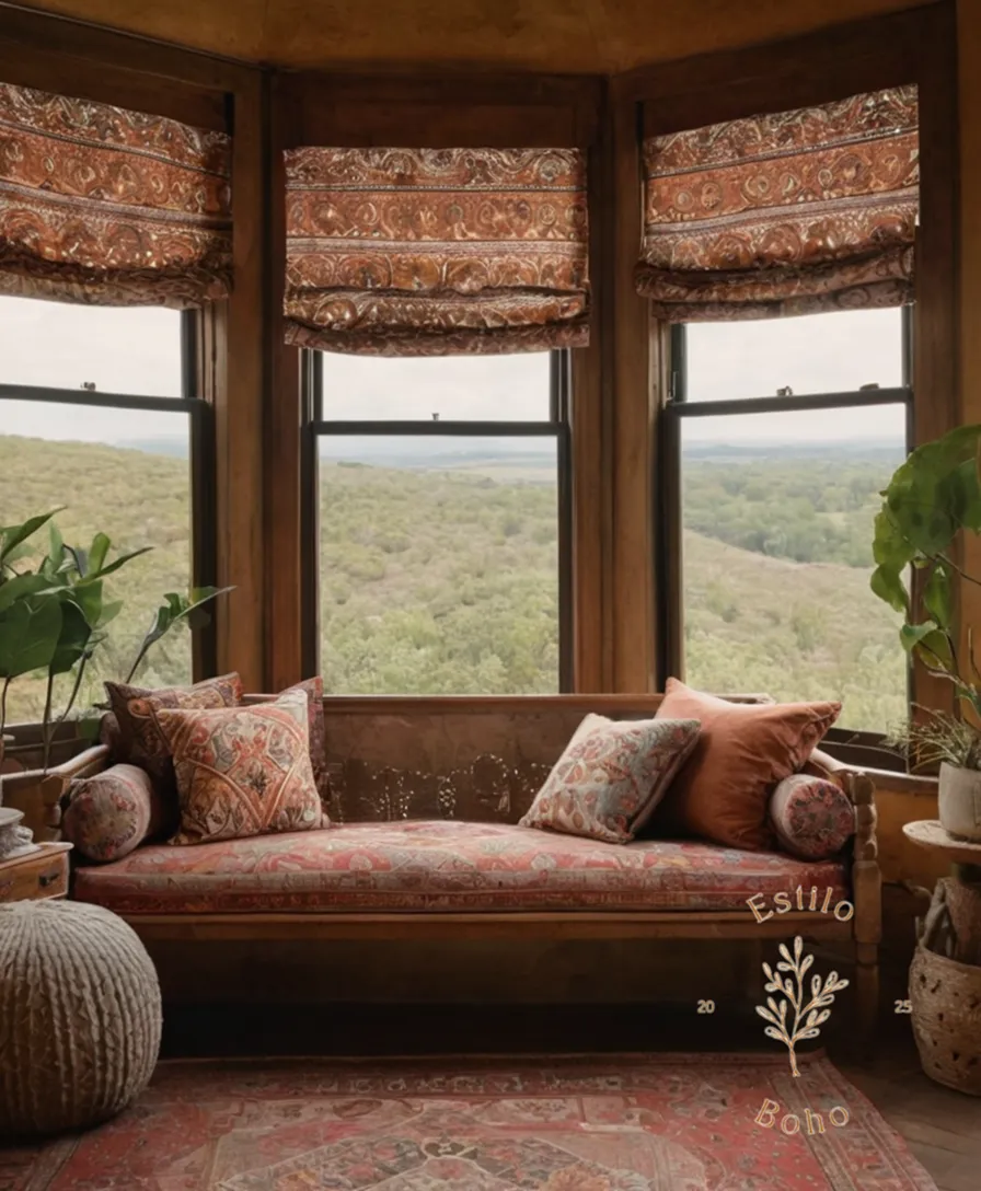 A bohemian-inspired room with organic cotton fabric upholstery.