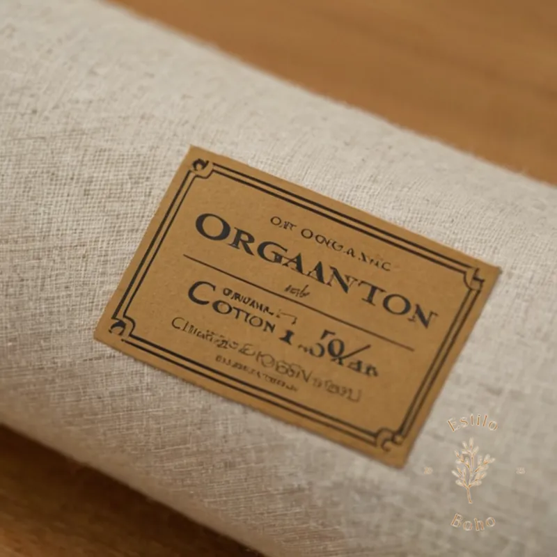 A close-up of an organic cotton fabric label or tag.