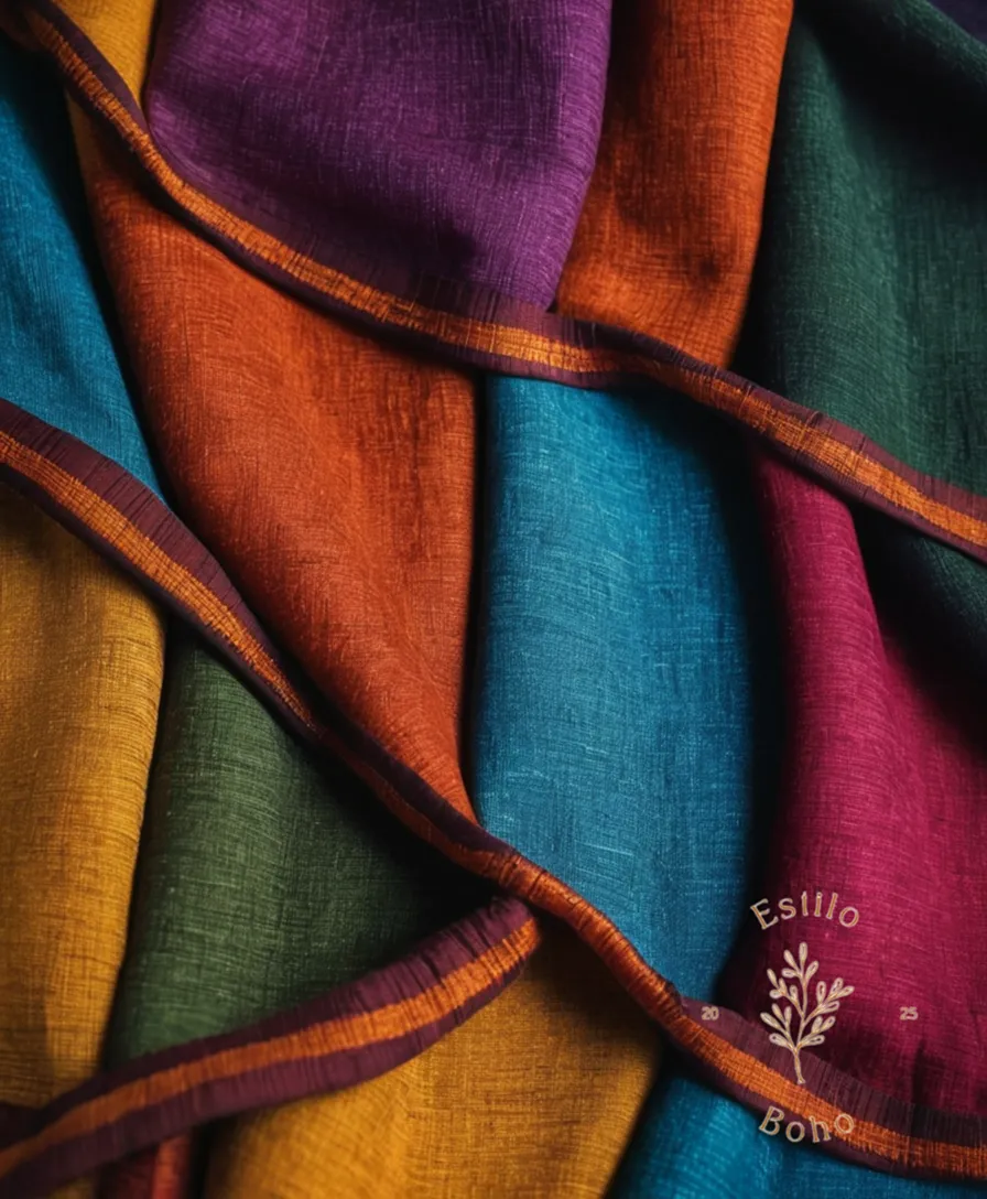 A vibrant, colorful textile made from organic cotton.