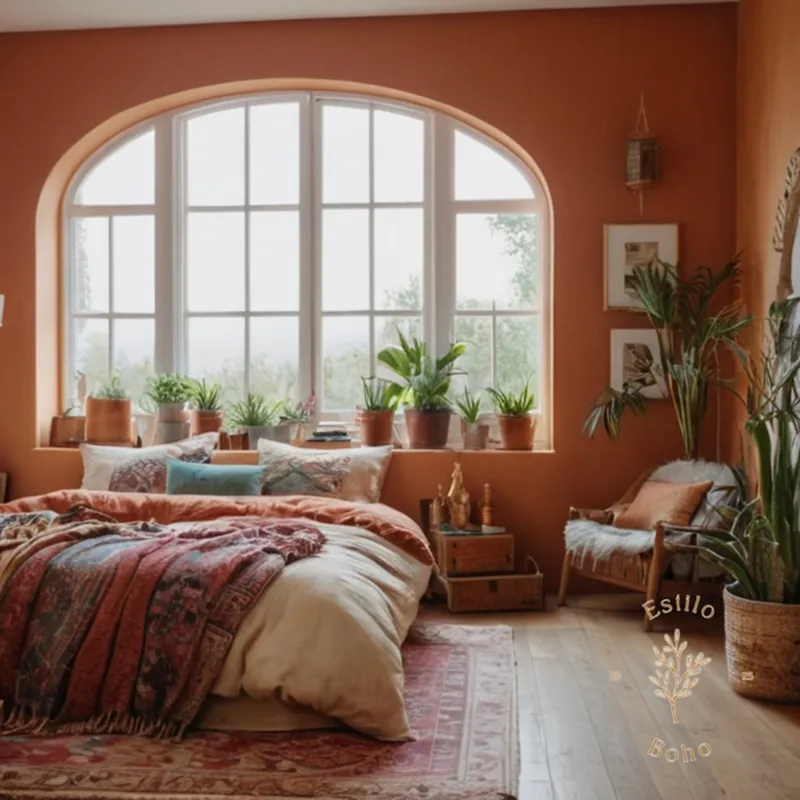 A lifestyle photo of an artistic boho-chic bedroom or living space.
