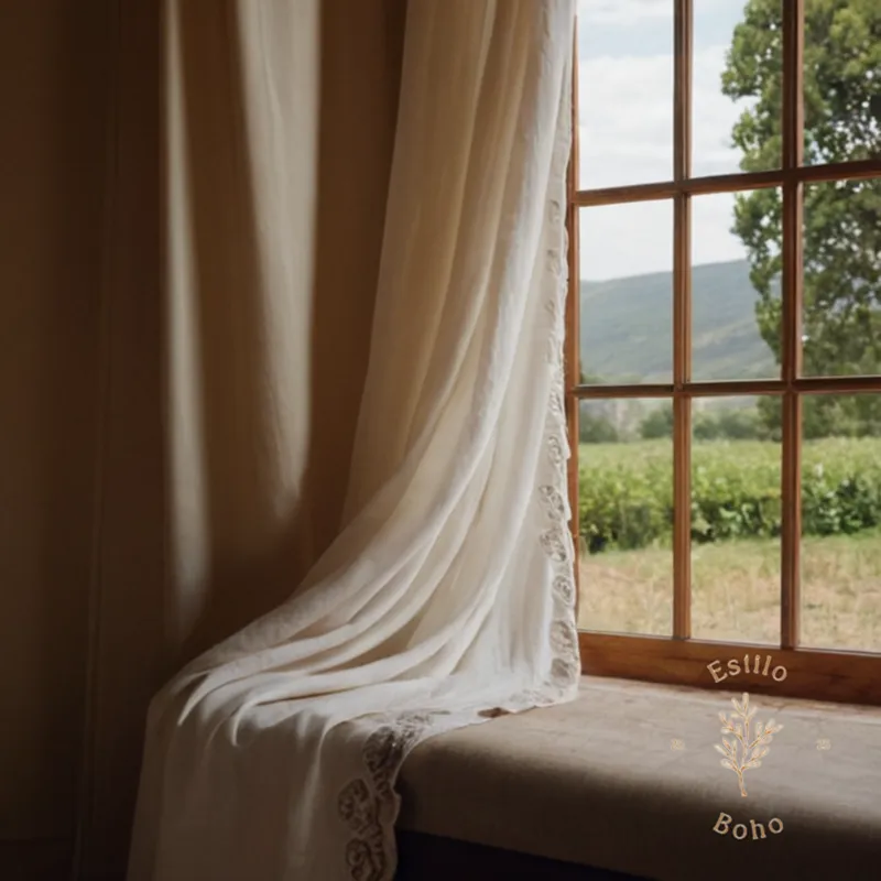 Hand-broidered organic cotton fabric draped on a natural setting.