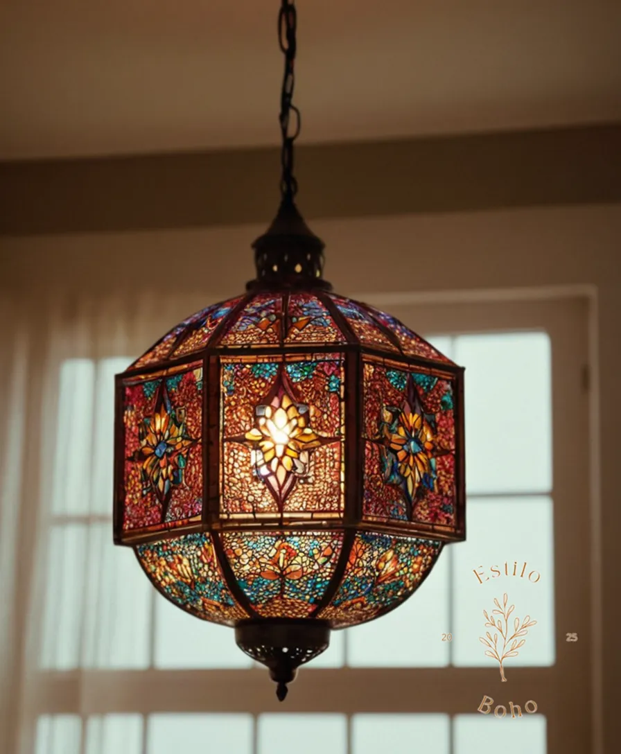 A bohemian-inspired lamp or pendant light fixture.