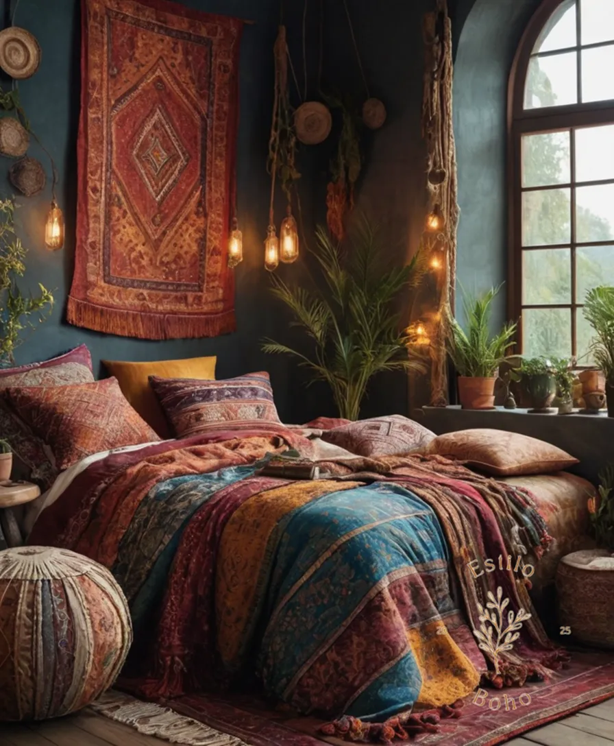 A mix of bohemian textiles and decorative items.