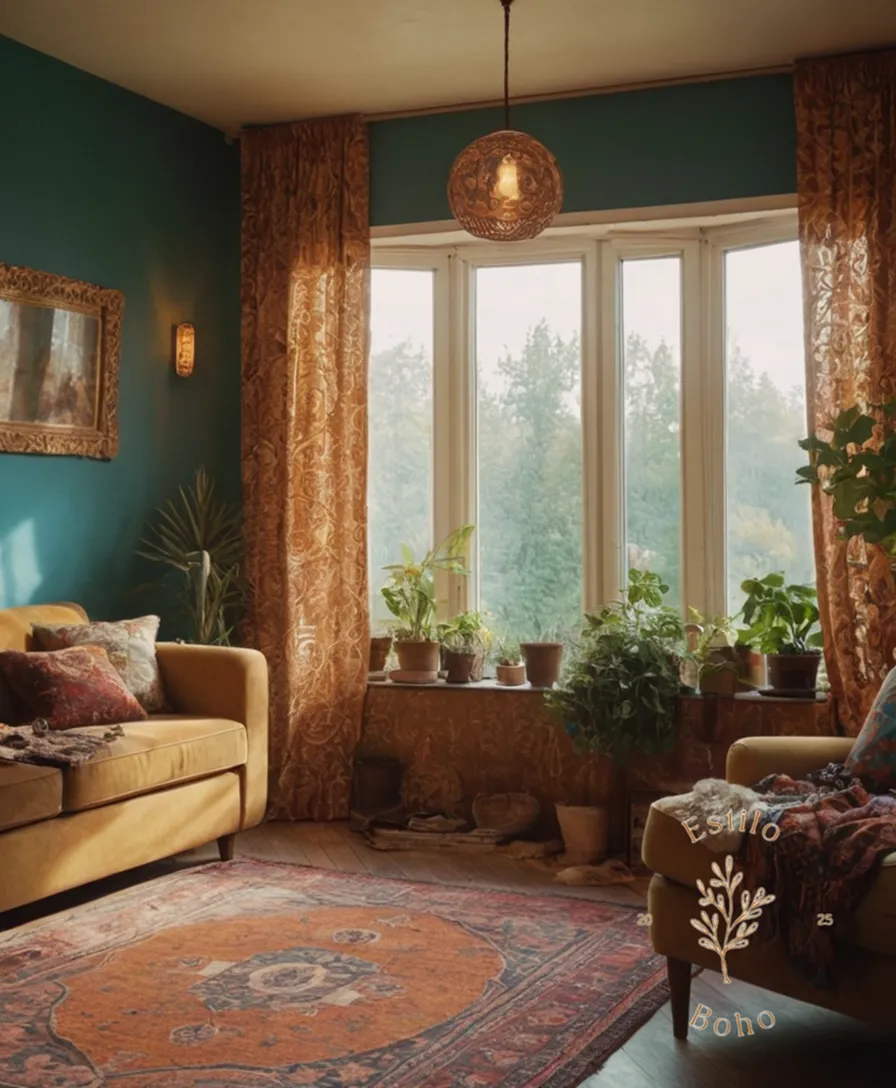 1970s- bohemian-style interior design with a chaotic, clashing aesthetic.