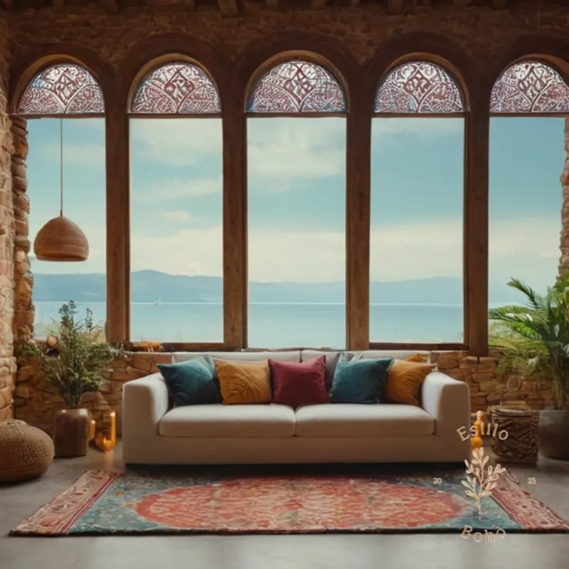 A mix of bohemian textures and colors on a decorative background.