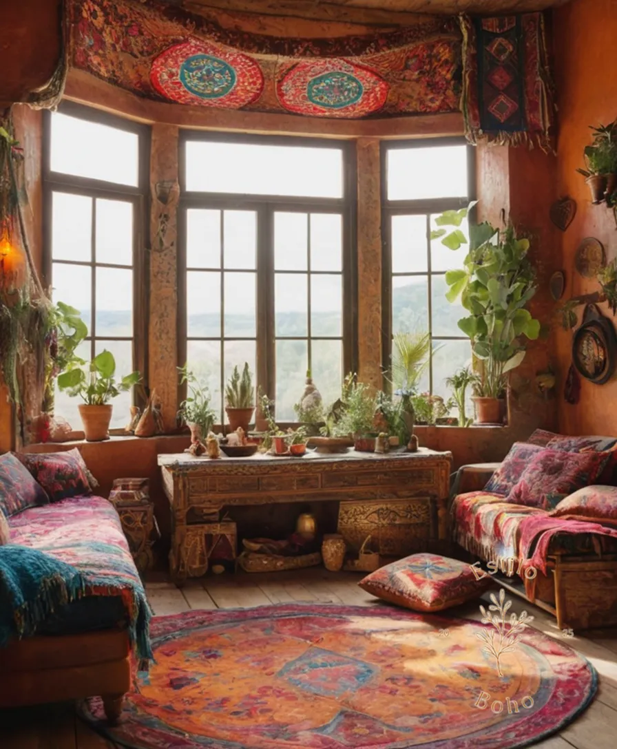 A chaotic array of bohemian decor textures and patterns.