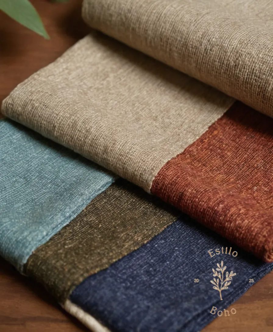 A bohemian-inspired fabric swatch with organic cotton label.