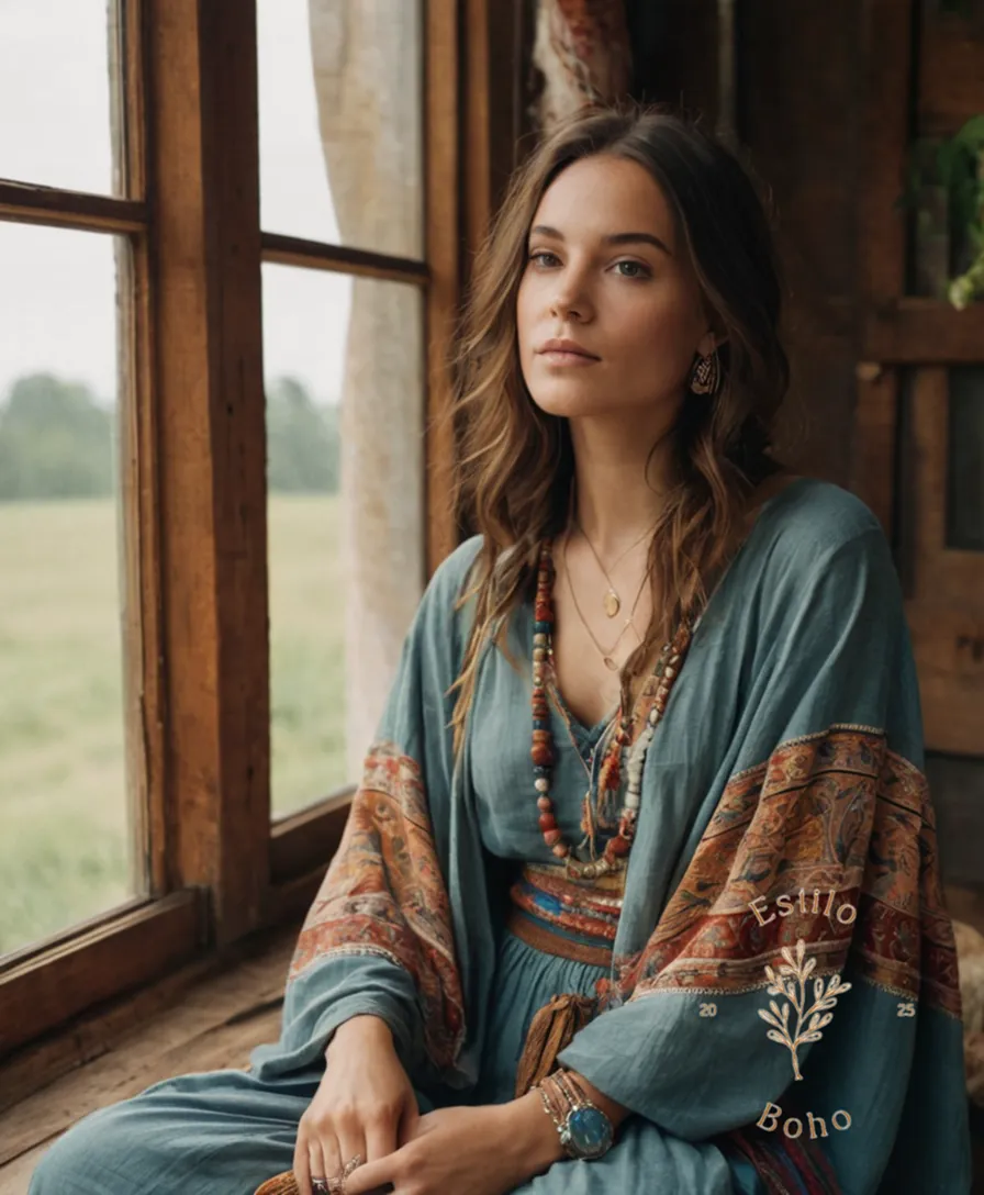 Soft organic cotton fabrics wrapped around a bohemian-inspired outfit.
