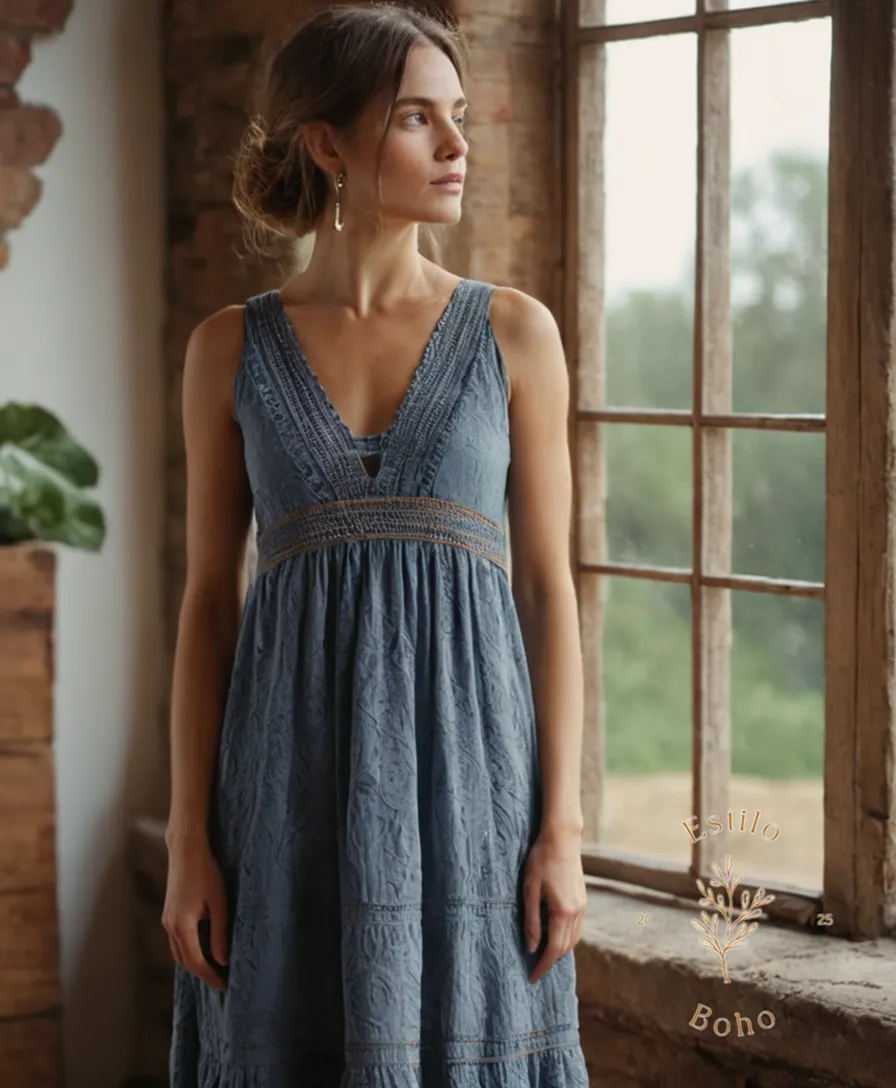 A bohemian-chic dress made from sustainable organic cotton fabrics.
