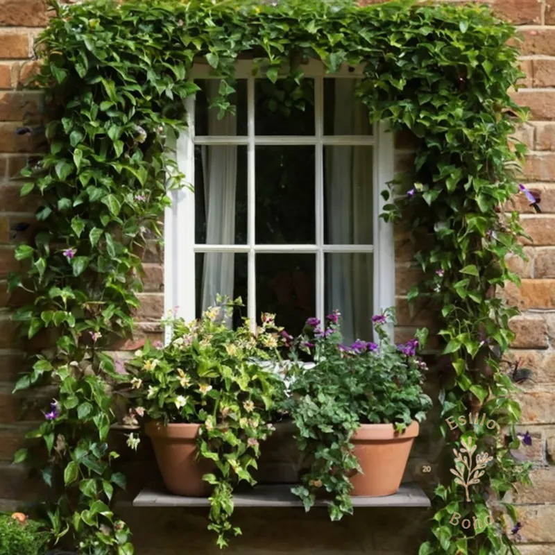 3-4 different types of easy-to-grow climbing plants in pots.