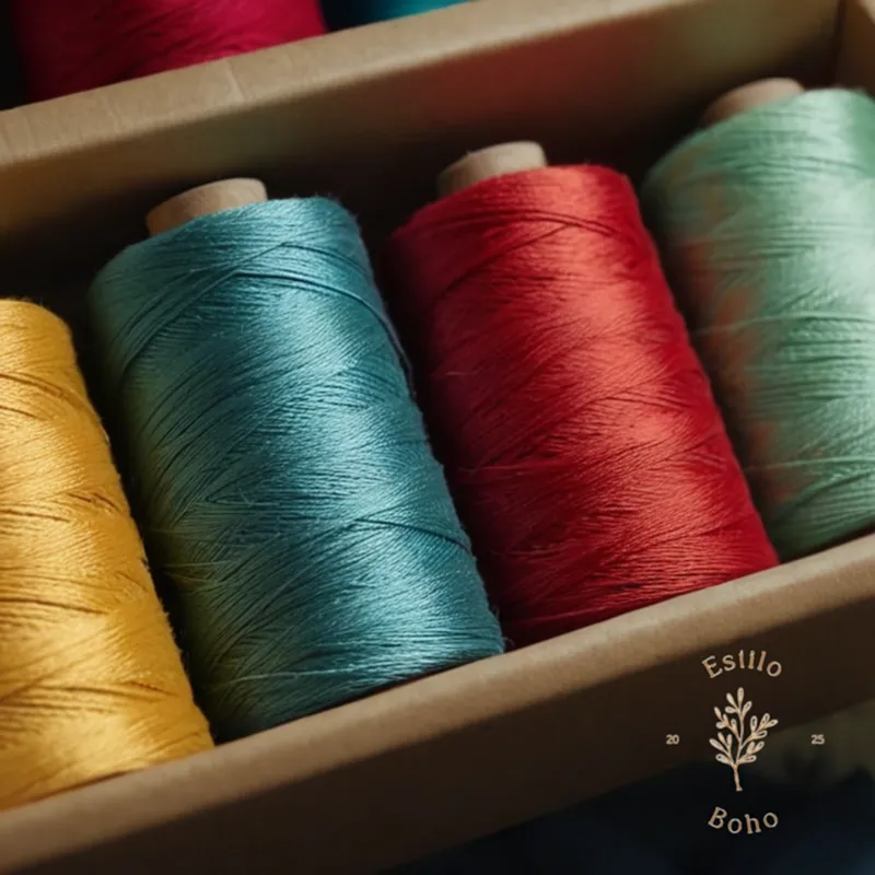 3 spools of colorful organic cotton thread being wrapped together.