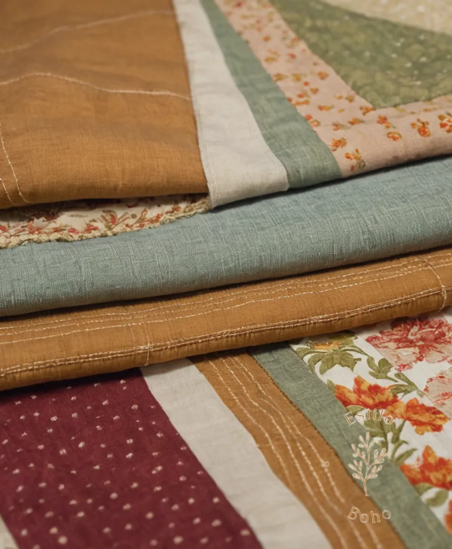Soft organic cotton fabrics sewn into patchwork designs.
