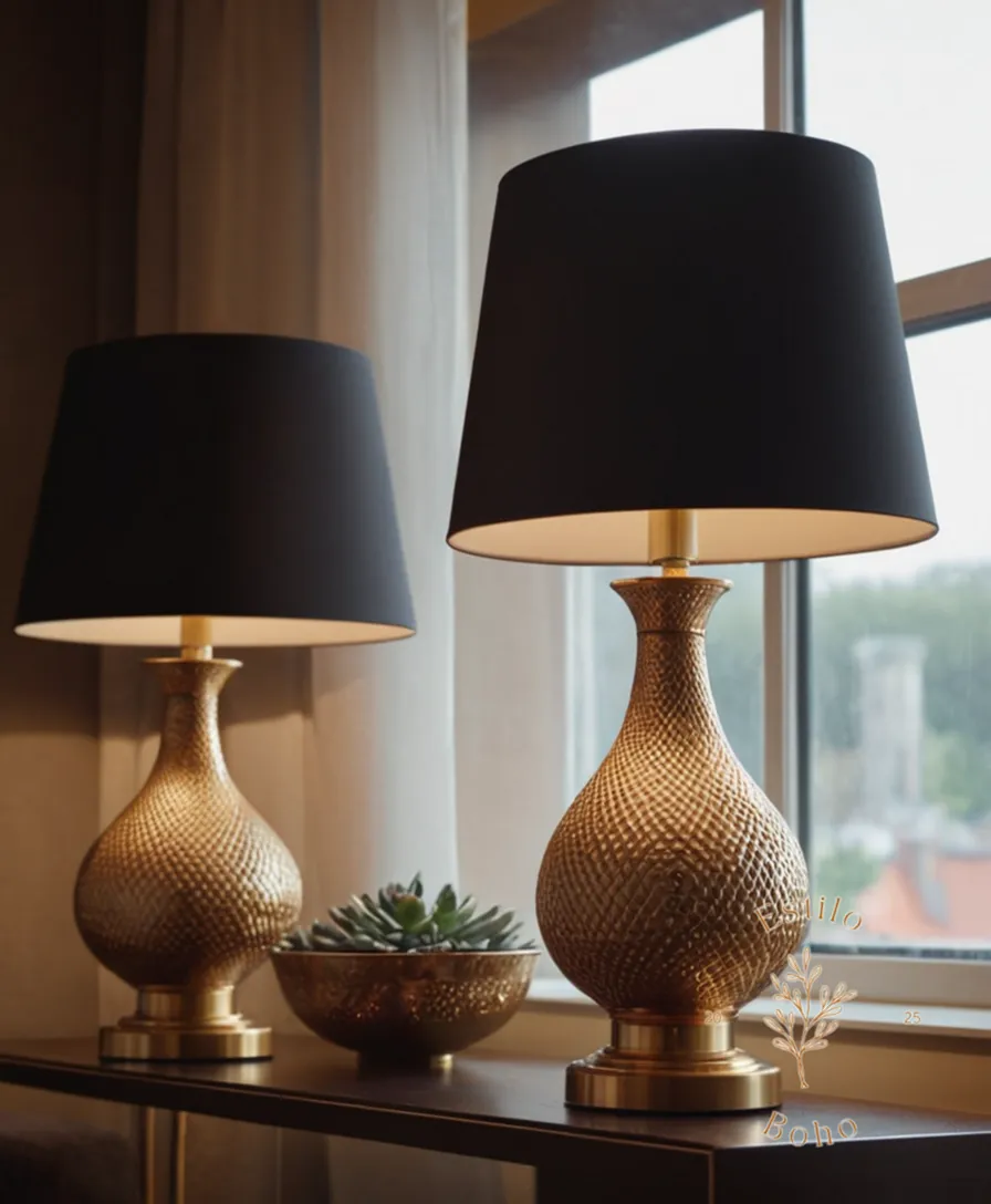 2-3 stylish lamps in diverse, trendy living spaces.