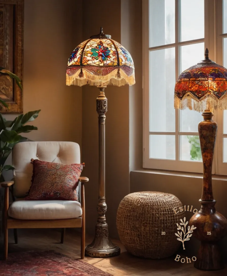 Beautiful bohemian floor lamps in a stylish home setting.