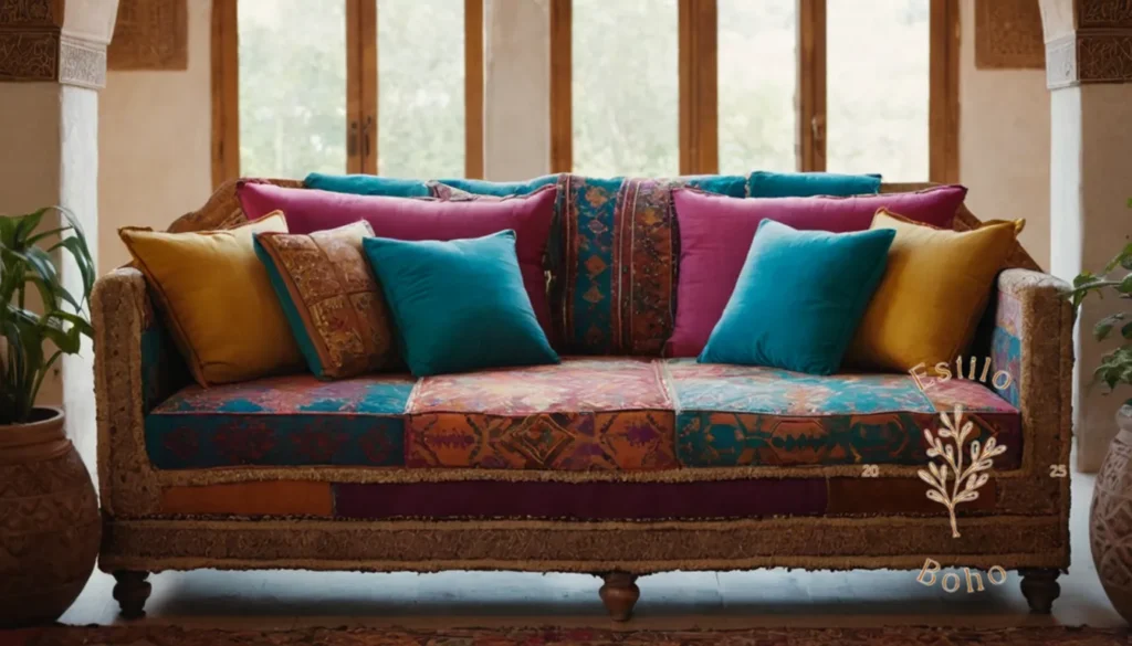 Sofas bohemios a la vista: Un colorido y elegante sofá bohemio de inspiración marroquí en una habitación.